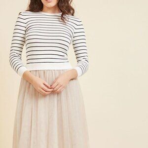 english Factory Striped Knit and Tulle Mixed Media Dress - Size Medium